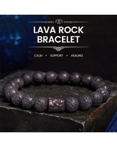 Buddha Stones Lava Rock Ebony Wood Tiger Eye Healing Bracelet - Lava Rock / 20cm