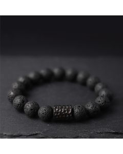 Buddha Stones Lava Rock Ebony Wood Tiger Eye Support Healing Bracelet - Lava Rock / 20cm