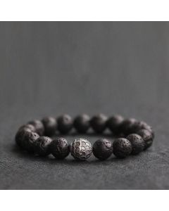 Buddha Stones Lava Rock Fish Scales Bead Healing Bracelet - 12mm(Wrist Circumference 14-16cm)