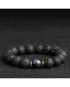 Buddha Stones Lava Rock Goldstone Blue Sandstone Healing Bracelet - Goldstone Lava Rock / 12mm