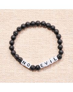 Buddha Stones Lava Rock NO EVIL Letters Round Beads Healing Bracelet - Lava Rock(Calm ♥ Support)