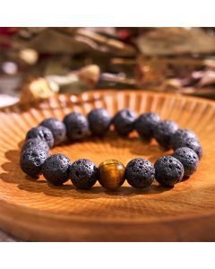 Buddha Stones Lava Rock Tiger Eye Stone Peace Healing Bracelet - Lava Rock(Wrist Circumference 17 cm)