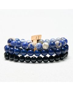Buddha Stones Lazurite Lapis Lazuli Sodalite Black Onyx Bead Positive Bracelet - 15-16cm
