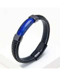 Buddha Stones Lazurite Lapis Lazuli Tiger Eye Rhodonite Hematite Black Onyx Stone Balance Leather Bracelet - Red Agate / 18-22cm