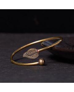 Buddha Stones Leaf Bead Copper Brass Luck Wealth cuff Bracelet Bangle - Copper(Wrist Circumference: 14-17cm)
