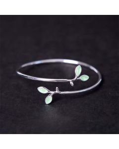 Buddha Stones Leaf Pattern Cat Eye Support Cuff Bracelet Bangle - Leaf Bangle