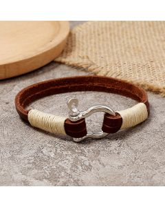 Buddha Stones Leather Double Wrap Winding Thread Shackle Balance Bracelet - Leather(Wrist Circumference:19–20 cm)