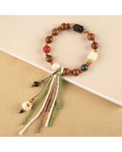 Buddha Stones Lightning Strike Wood Bodhi Seed Cat Paw Claw Auspiciousness Protection Tassel Bracelet - Lightning Strike Wood(Wrist Circumference 14-15cm)