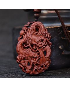 Buddha Stones Lightning Struck Jujube Wood Double Dragon Relief Ward Off Evil Spirits Necklace Pendant - Lightning Struck Jujube Wood(Luck♥Ward Off Evil Spirits)