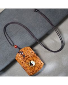 Buddha Stones Lightning Struck Jujube Wood Dragon Yin Yang Bagua Protection Necklace Pendant - Lightning Struck Jujube Wood