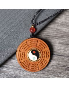 Buddha Stones Lightning Struck Jujube Wood Yin Yang Bagua Luck Necklace Pendant - Lightning Struck Jujube Wood