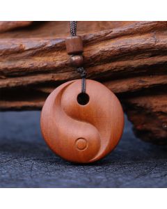 Buddha Stones Lightning Struck Jujube Wood Yin Yang Luck Protection Necklace Pendant - Lightning Struck Jujube Wood