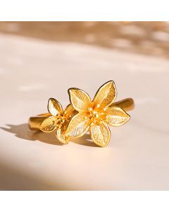 Buddha Stones Lilac Flower Adjustable 24k Gold Plated Copper Brass Ring - Adjustable