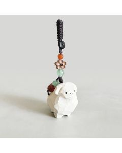 Buddha Stones Linden Wood Lamb Om Mani Padme Hum Plum Bossom Hand-carved Keychains - Lamb - Plum Blossom