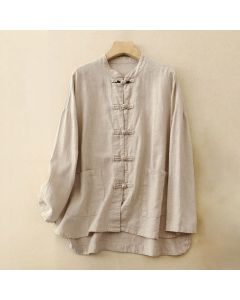 Buddha Stones Literary Artistic Chinese Knot Button Casual Clothing - White / US12，UK/AU16，EU44 (2XL)