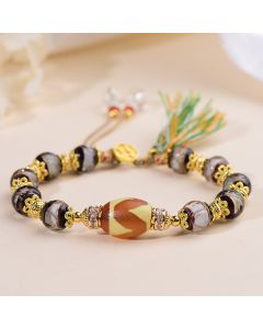 Buddha Stones Liuli Glass Dzi Beads Blessings Bracelet - Liuli Glass Dzi Bead(Wrist Circumference: 16-19cm)