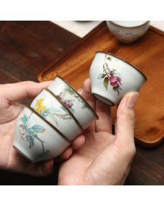 Buddha Stones Loquat Lychee Snow Scenery Landscape Grape Apple Ceramic Teacup Kung Fu Tea Cup - Grape 6.5cm*5.5cm*130ml
