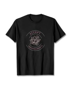 Buddha Stones  Lotus Accept Impermanence Cotton Tee T-shirt - LightGrey / L