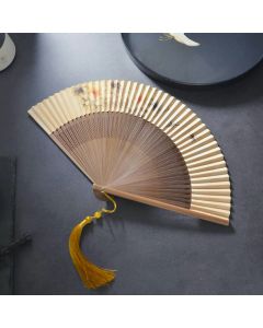 Buddha Stones Lotus Dragonfly Peony Butterfly Handheld Paper Bamboo Folding Fan 22.5cm - Peony Butterfly 22.5cm