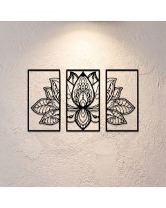 Buddha Stones Lotus Enlightenment Triptych Iron Metal Meaningful Symbols Wall Art - Approx. 13.44cm x 25cm x 0.1cm / 5.29in x 9.84in x 0.04in