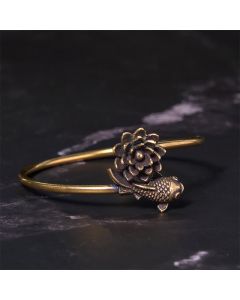 Buddha Stones Lotus Flower Koi Fish Copper Brass Enlightenment Luck Bracelet Bangle - Copper(Wrist Circumference: 14-17cm)