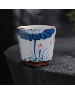 Buddha Stones Lotus Flower Leaf Bamboo Ceramic Teacup Kung Fu Tea Cups - Lotus / 7.8cm*5.6cm*140ml