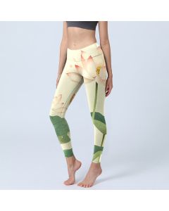 Buddha Stones Lotus Flower Leaf Dragonfly Print Fitness Leggings Women's Yoga Pants - AntiqueWhite / US18，UK/AU22，EU50 (4XL)