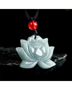 Buddha Stones Lotus Flower Pattern Carved Jade Prosperity Necklace Pendant - Jade(Prosperity♥Abundance)