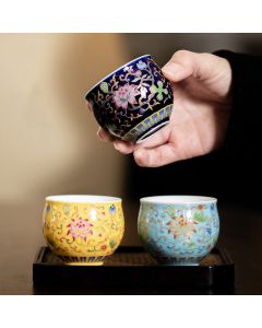 Buddha Stones Lotus Flower Pod Pattern Ceramic Teacup Kung Fu Tea Cup 80ml - Navy Blue Lotus Cup 6.3cm*4.8cm*80ml(With Bag)