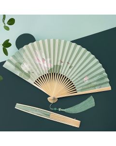 Buddha Stones Lotus Flowers Leaf Koi Fish Handheld Paper Bamboo Folding Fan - Lotus Flower
