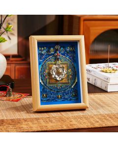 Buddha Stones Lotus Golden Ingot Thangka Photo Frame Ornament Home Decor - Style 2 / Brown Medium Density Fiberboard(13*18*4cm)