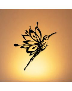 Buddha Stones Lotus Hummingbird New Beginnings Matte Black Silhouette Iron Meaningful Symbols Wall Art - Approx. 22.15cm x 25cm x 0.1cm / 8.72in x 9.84in x 0.04in