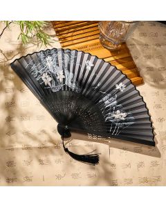Buddha Stones Lotus Leaves Dragonfly Purity Bamboo Folding Fan 21 cm - Lotus(Closed Size: Approx. 21 cm / 8.3 in)