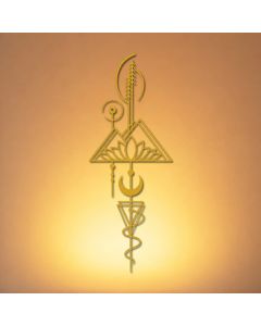 Buddha Stones Lotus Moon Enlightenment Vertical Iron Metal Meaningful Symbols Wall Art - Gold / Approx. 9.59cm x 25cm x 0.1cm / 3.78in x 9.84in x 0.04in