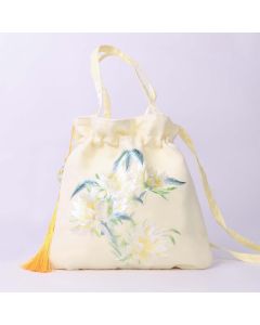 Buddha Stones Lotus Peony Epiphyllum Phoenix Suzhou Embroidery Cotton Linen Tote Crossbody Bag Shoulder Bag Handbag - Yellow Golden Phoenix 21*22cm
