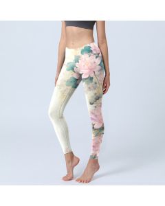Buddha Stones Lotus Petals Leaves Pattern Print Gym Leggings Women's Yoga Pants - GhostWhite / US18，UK/AU22，EU50 (4XL)