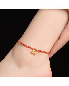 Buddha Stones Lotus Pod Charm Luck String Rope Anklet - Black Anklet(Circumference 30cm)