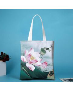 Buddha Stones Lotus Shape Canvas Shoulder Bag - A large number of Lotus- no zipper