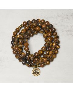 Buddha Stones Lotus Symbol Tiger Eye Beaded Strength Mala - Tiger Eye / 8mm