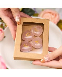Buddha Stones 4Pcs Love & Comfort Heart Pattern Natural Rose Quartz Healing Crystal Stone Decor - 4Pcs Rose Quartz 3*3*1.3cm