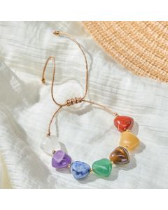 Buddha Stones Love Heart Red Agate Amethyst Green Aventurine Colorful Crystal Confidence Braided Bracelet - Colorful Crystal(Wrist Circumference 15-17cm)