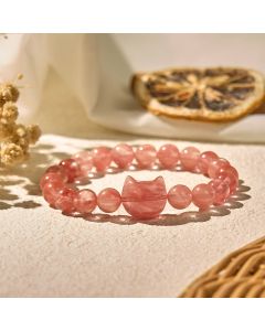Buddha Stones Lovely Cat Head Red Agate Spiritual Beads Bracelet - Red agate(Wrist Circumference: 15-20cm)