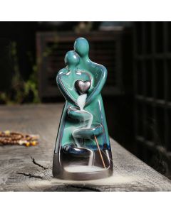 Buddha Stones Lovers Couple Embrace Love Ceramic Backflow Smoke Fountain Healing Incense Burner Decoration - 7.3*7.4*17.4cm