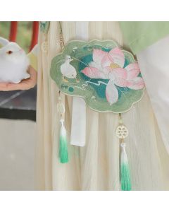 Buddha Stones Luck Embroidery Lotus Koi Fish Rabbit Flower Hanfu Bag Crossbody Bag Shoulder Bag - Koi Fish Lotus