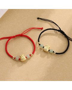 Buddha Stones Lucky Money Bag Fu Character Jade Bead Luck Braided Bracelet - Red Rope Bracelet(Wrist Circumference 14-16cm)