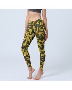 Buddha Stones Luxurious Flower Leaf Bird Pattern Print Gym Leggings Women's Yoga Pants - Black / US18，UK/AU22，EU50 (4XL)