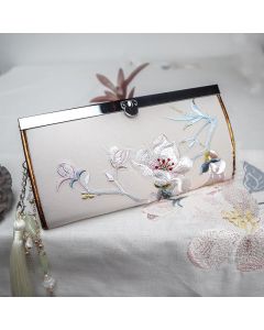 Buddha Stones Magnolia Flower Double-sided Embroidery Large Capacity Cash Holder Wallet Shopping Purse - Magnolia