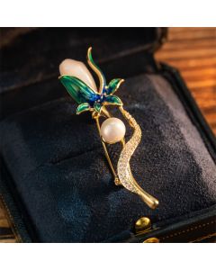 Buddha Stones Magnolia Flower Pearl Optimism Copper Brooch - Magnolia Flower About 5cm