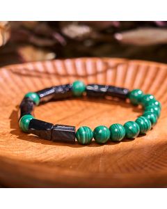 Buddha Stones Malachite Black Tourmaline Purity Bracelet - Malachite Black Tourmaline(Wrist Circumference: 14-16cm)