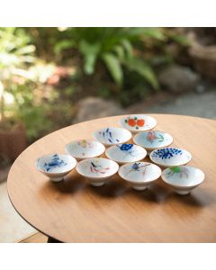 Buddha Stones Mandala Flower Koi Fish Lotus Bird Persimmons Teacup Kung Fu Tea Cup 50ml - Koi Fish Lotus 8.3cm*3.3cm*50ml